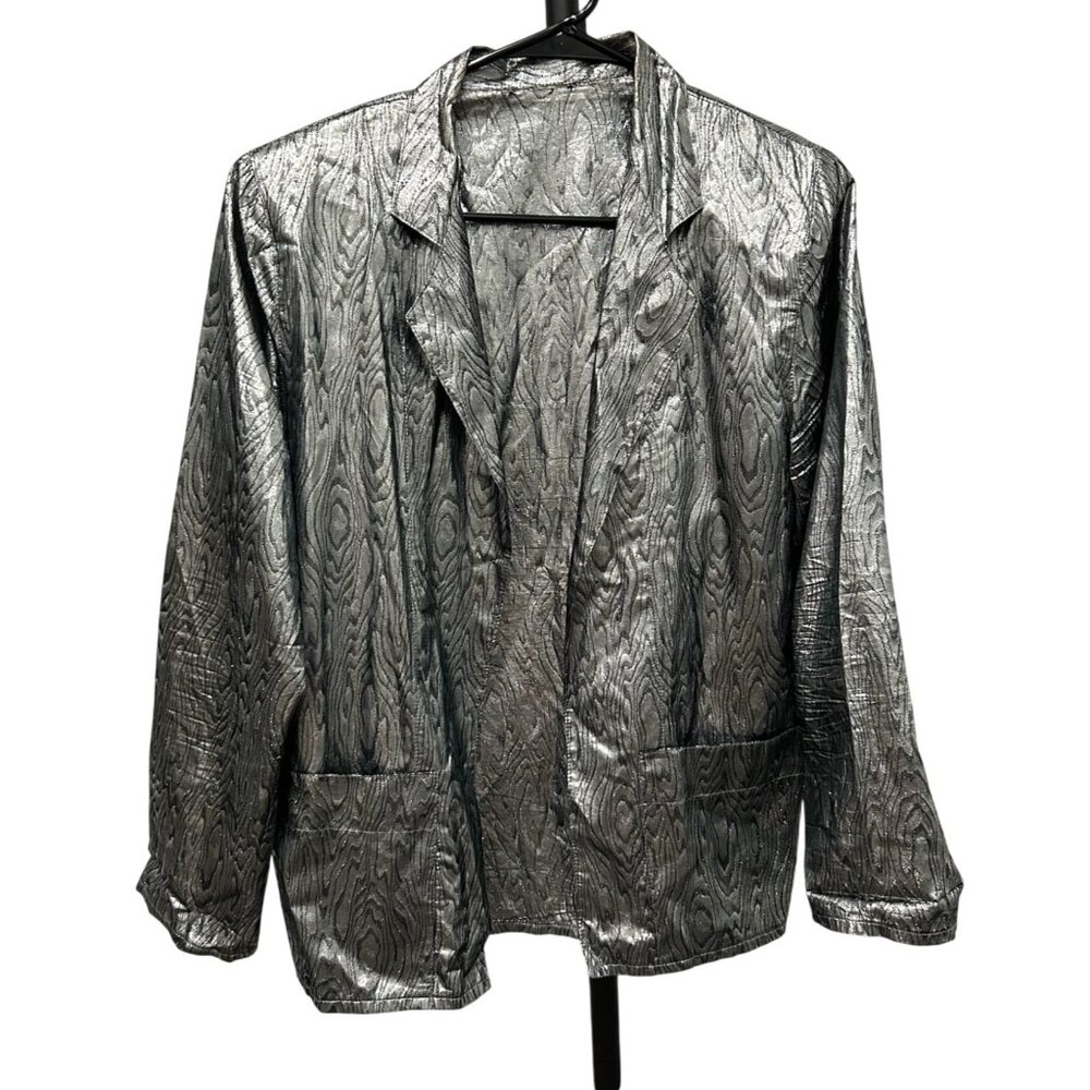 Metallic Silver Patterned Blazer Jacket Sz L